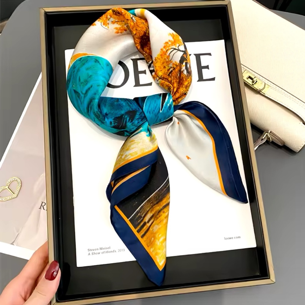 100% Pure Silk Satin Scarf High-Quality - Square Scarves. Bag Wrist/Scarf